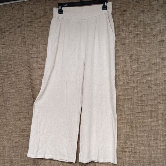 Women's Cream Linen Blend Wide-Leg Pants - Picture 1 of 5